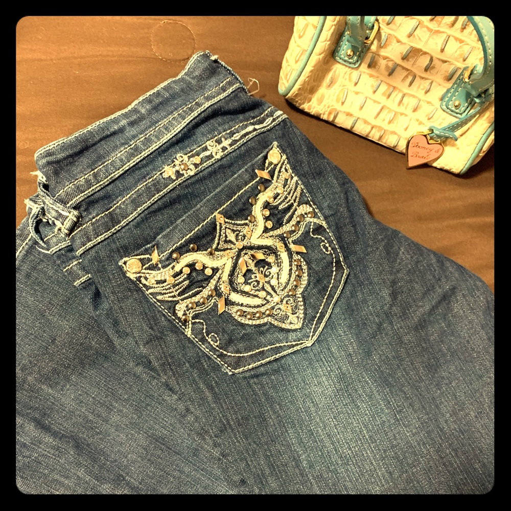 Denim Capris with jeweled pockets.  NWOT.